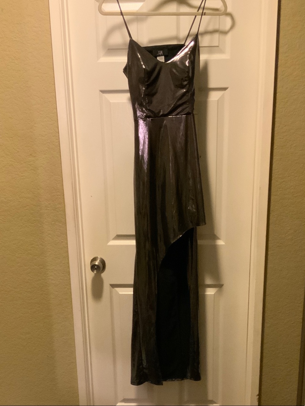 Sleek Black High-Low Slip Dress with Spaghetti Straps